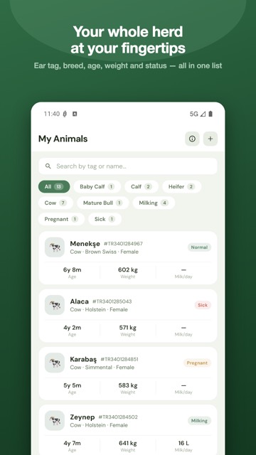Animal list screen