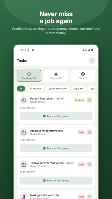 Tasks screen