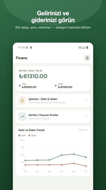 Finans ekranı: gelir ve gider