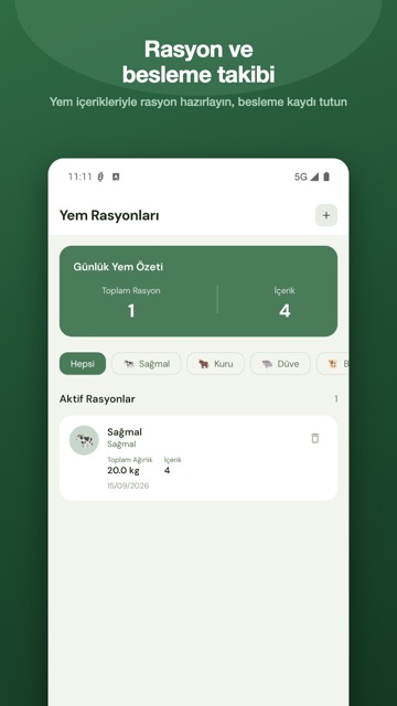 Besleme ve rasyon ekranı
